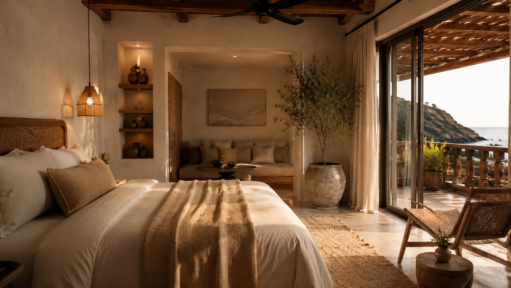 Suite premium con cama amplia, diseño calido y vista luminosa.