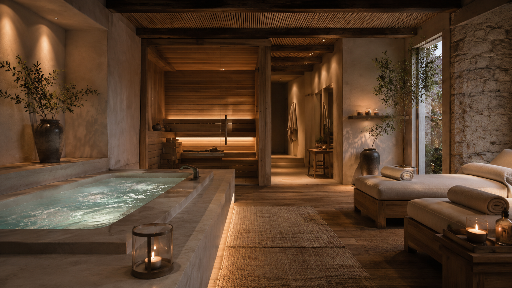 Espacio wellness de hotel boutique con atmosfera de relax.